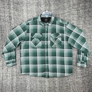 ATG Wrangler Men's XL Regular Fit Lined Plaid Flannel‎ Shirt Shacket Green White